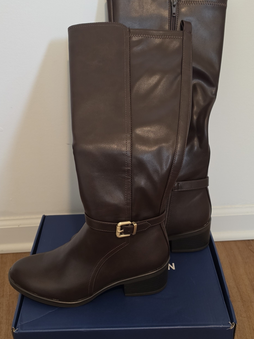 White Mountain Brown Mid-Calf Riding Boots with Buckle